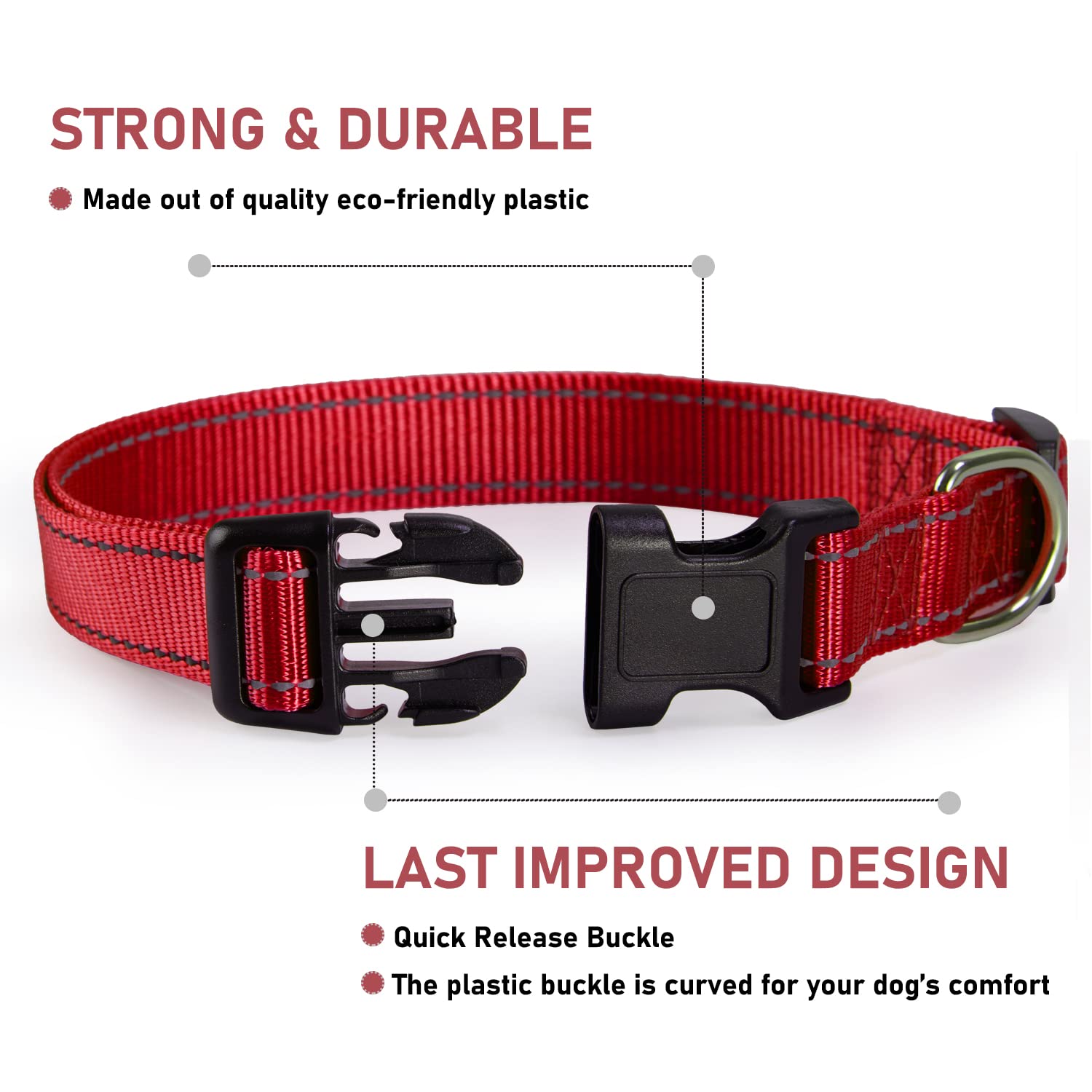 BOOMIBOO quick-release buckle dog collar for easy on-off use.