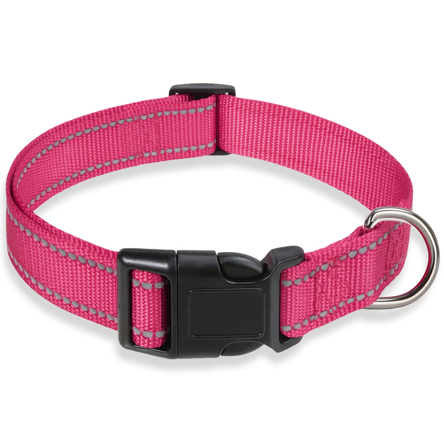 BOOMIBOO reflective dog collar pink enhances nighttime visibility for safer evening walks.