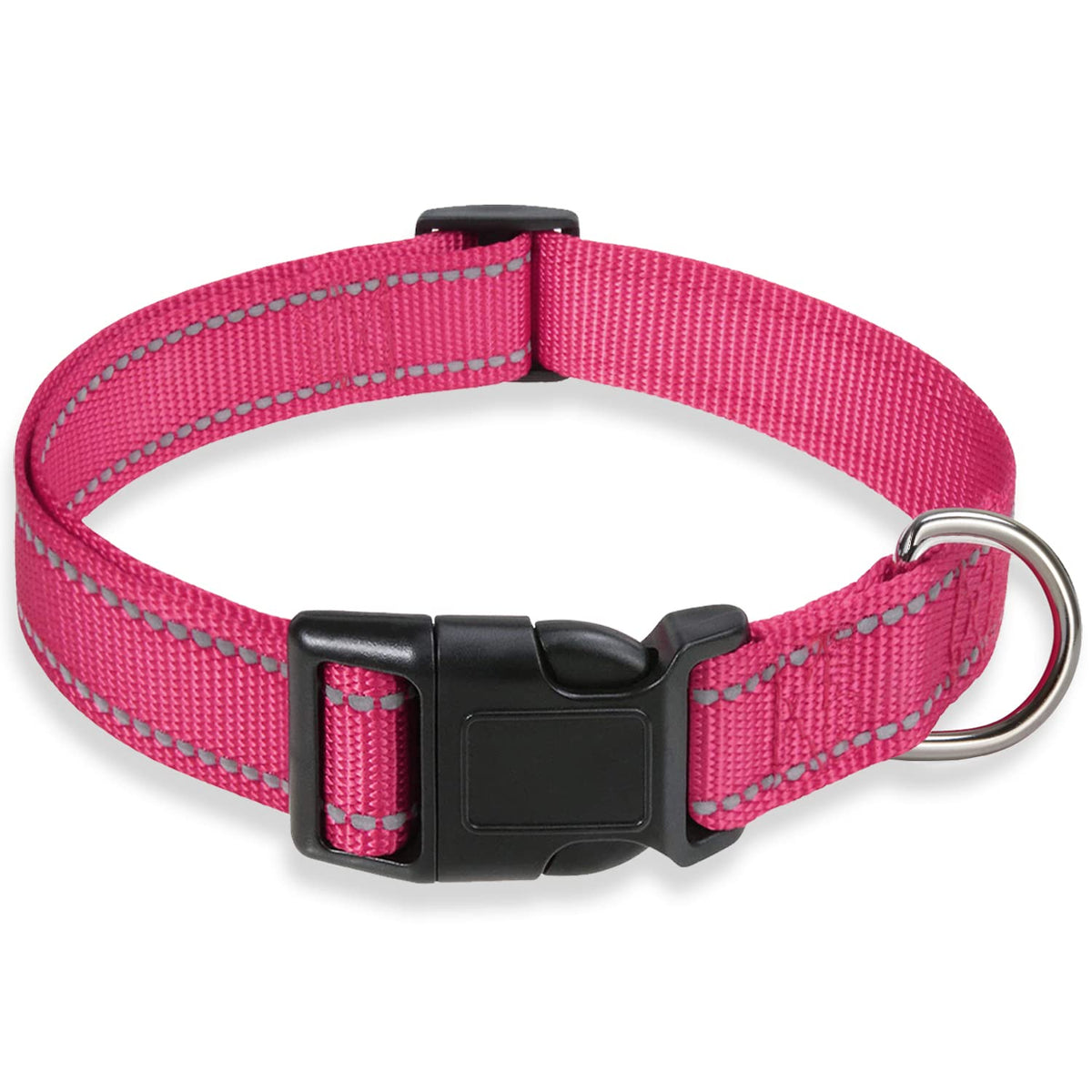 BOOMIBOO reflective dog collar pink enhances nighttime visibility for safer evening walks.