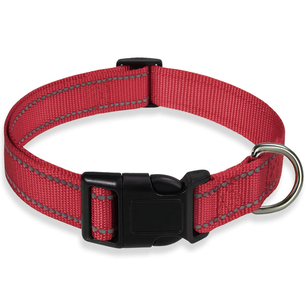 BOOMIBOO reflective dog collar in red XXS for night visibility during walks.