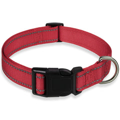 BOOMIBOO reflective dog collar in red XXS for night visibility during walks.