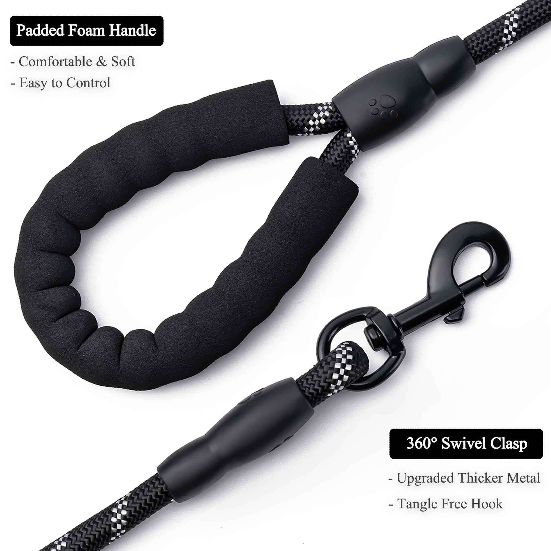 BOOMIBOO reflective-thread leash at night improves visibility for safety