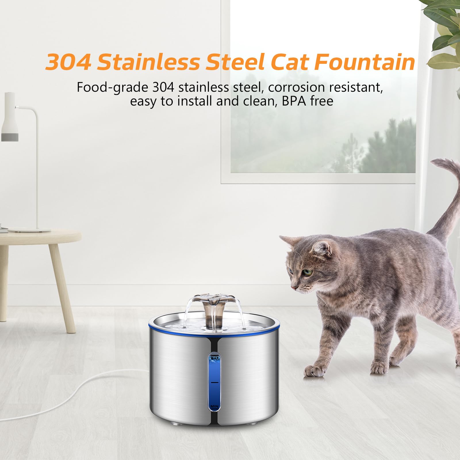 BOORCA Cat Water Fountain water level window enables quick hydration monitoring.