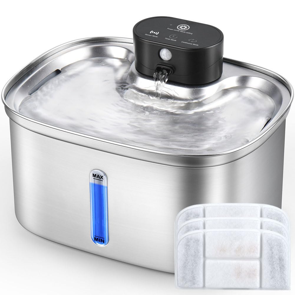 BOORCA wireless cat fountain in stainless steel highlights cordless placement and hydration benefits