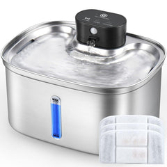 BOORCA wireless cat fountain in stainless steel highlights cordless placement and hydration benefits