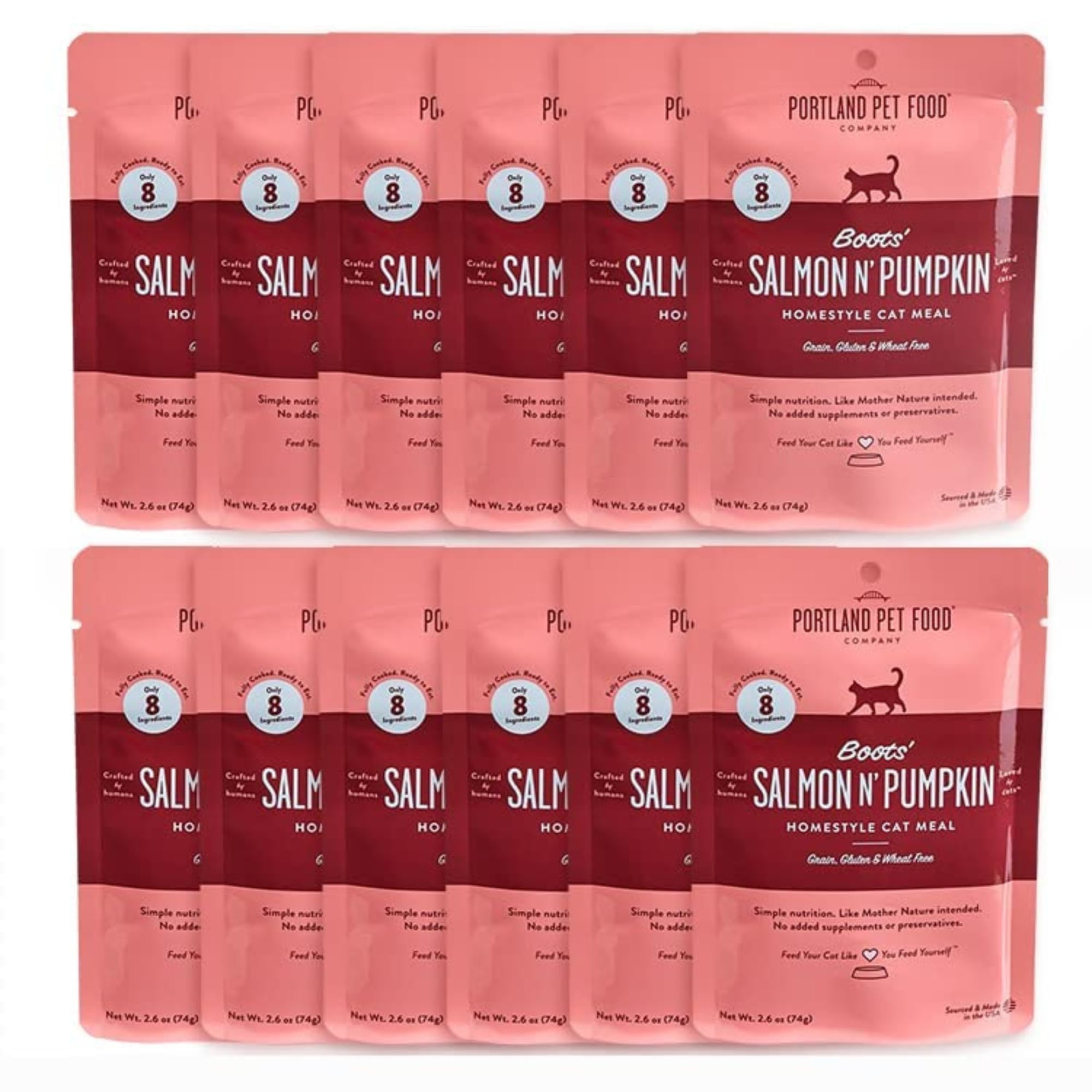 Boots Salmon N' Pumpkin pouch closeup shows real ingredients and moisture-rich texture for cats.