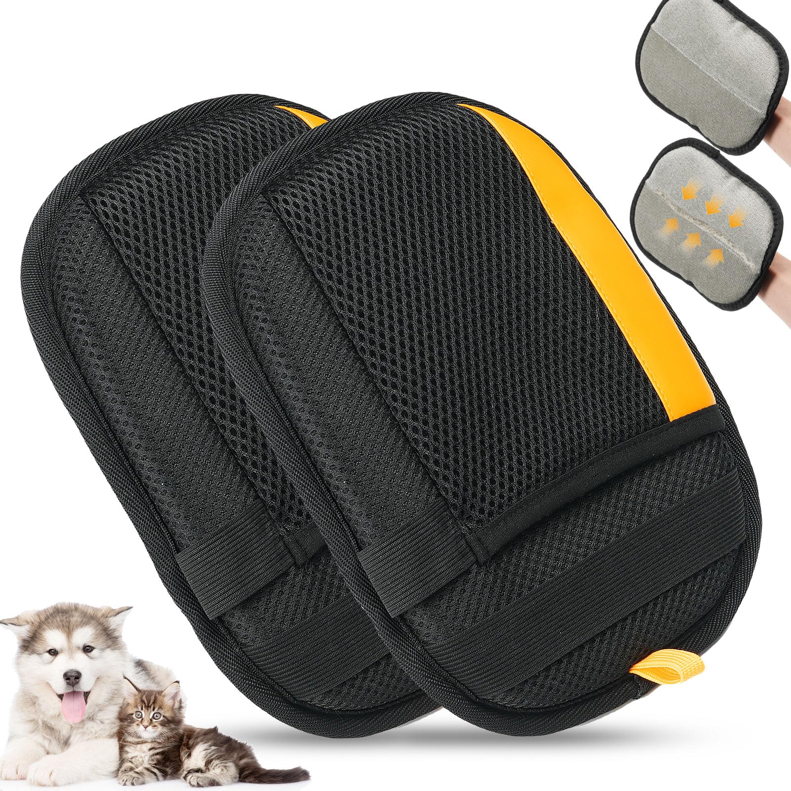 Boqibyon 2Pack gloves front view demonstrates reusable pet hair removal on furniture.