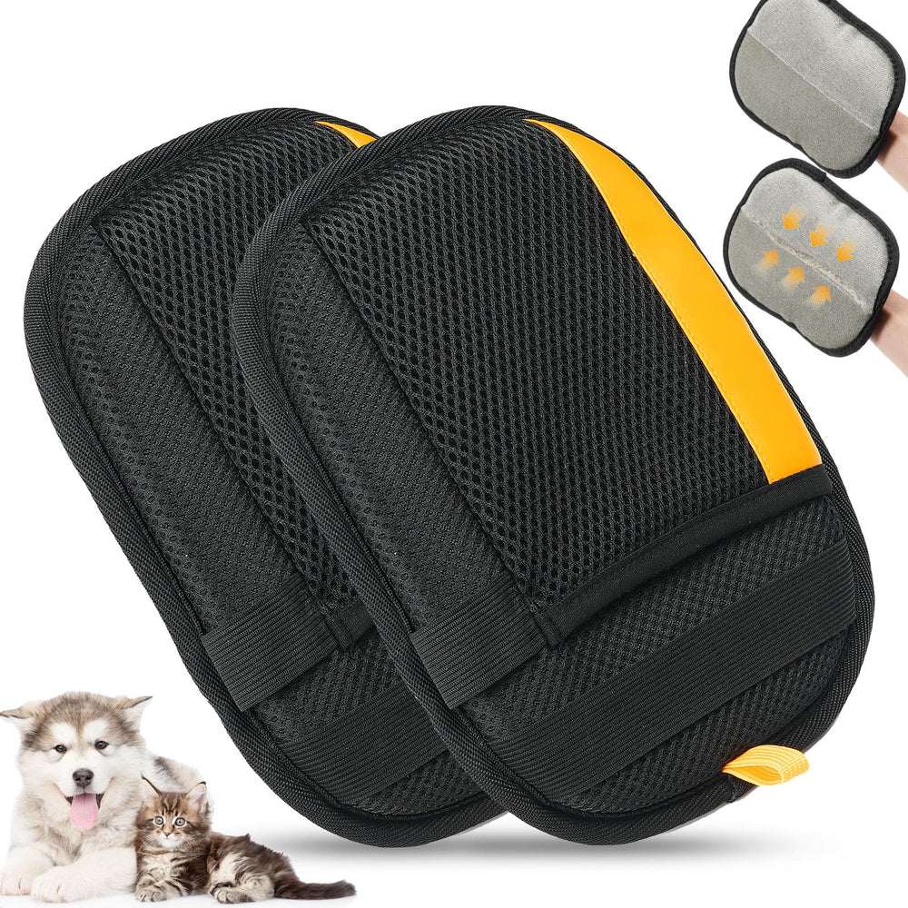 Boqibyon 2Pack gloves front view demonstrates reusable pet hair removal on furniture.