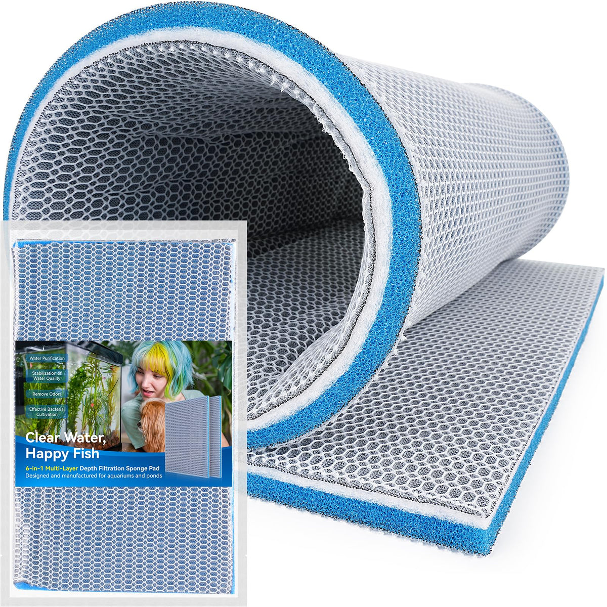 Borlech aquarium filter media sponge pad top view for clearer water filtration