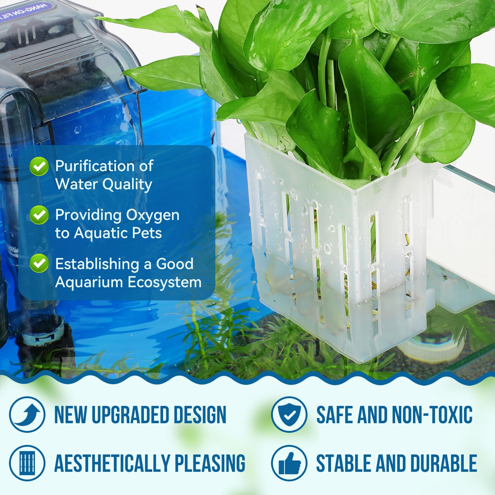 Borlech upgraded aquarium plant holder with suction cups for secure tank mounting.