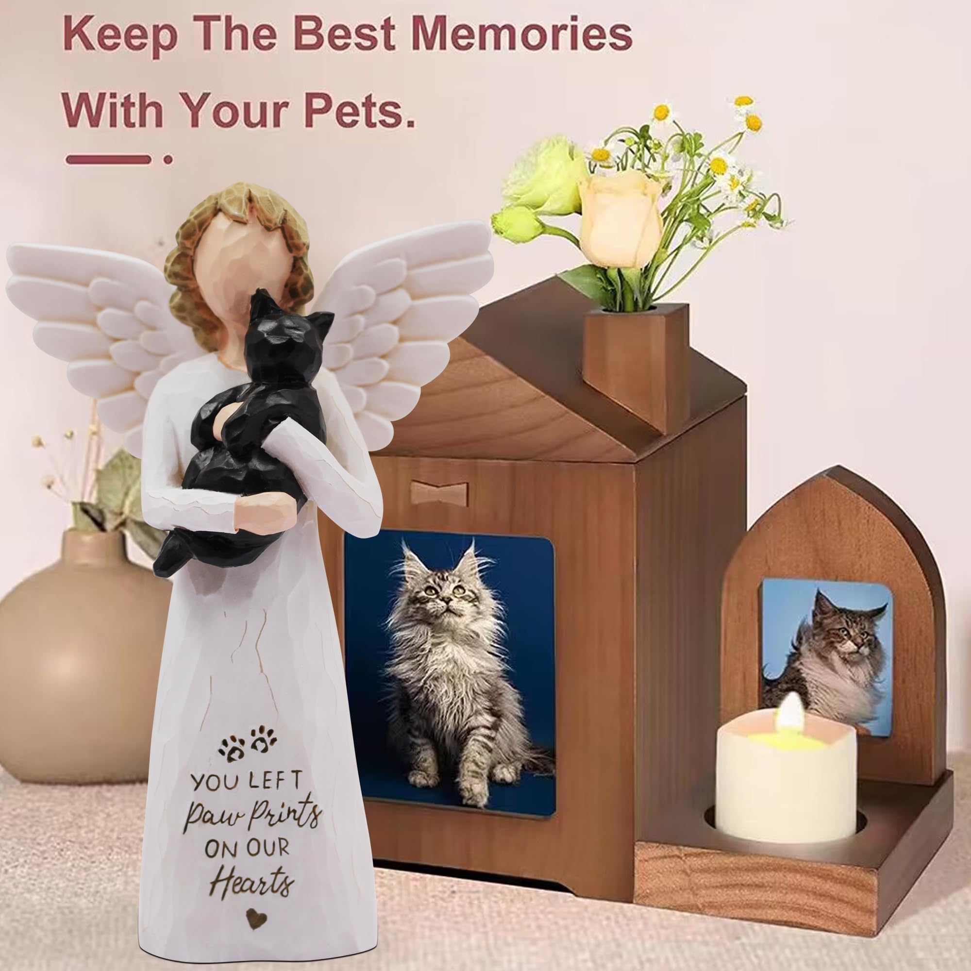 BORLESTA black cat memorial gift on mantel creates a thoughtful remembrance focal point.