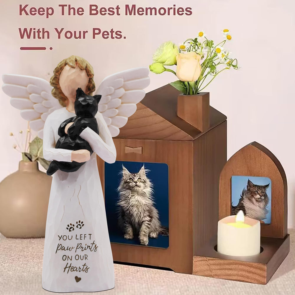 BORLESTA black cat memorial gift on mantel creates a thoughtful remembrance focal point.