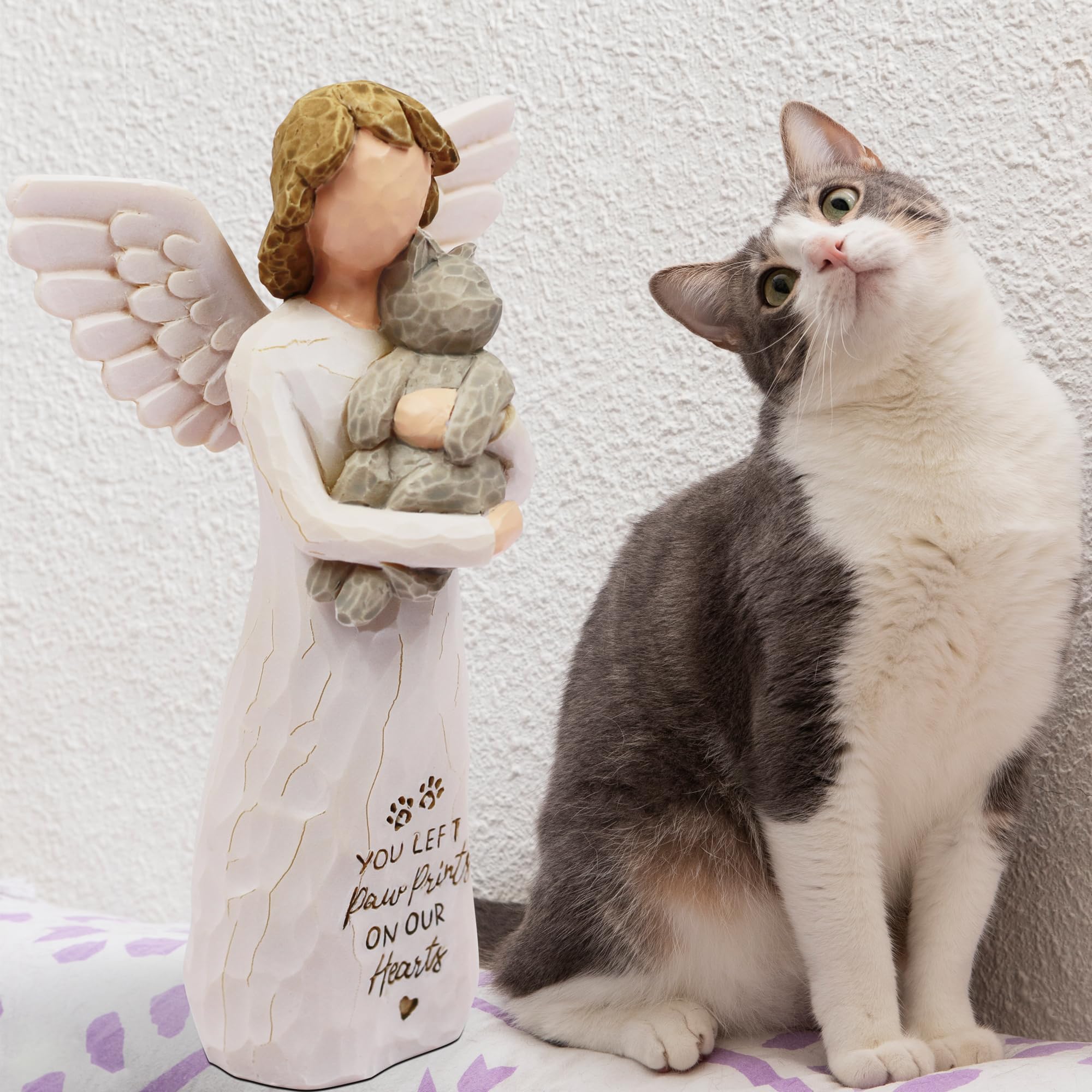 BORLESTA cat remembrance gift gray—resin angel statue for quiet reflection