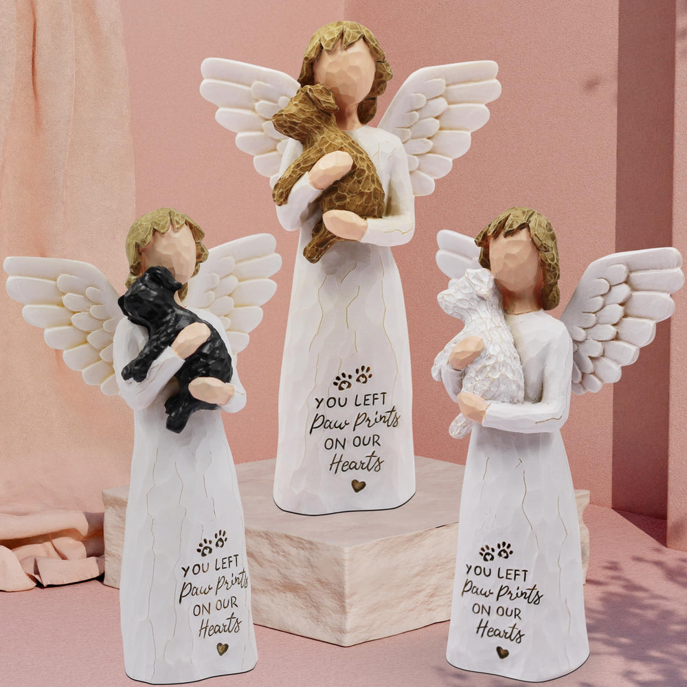 BORLESTA dog memorial angel figurine black, close-up hand-painted detail for lasting remembrance.
