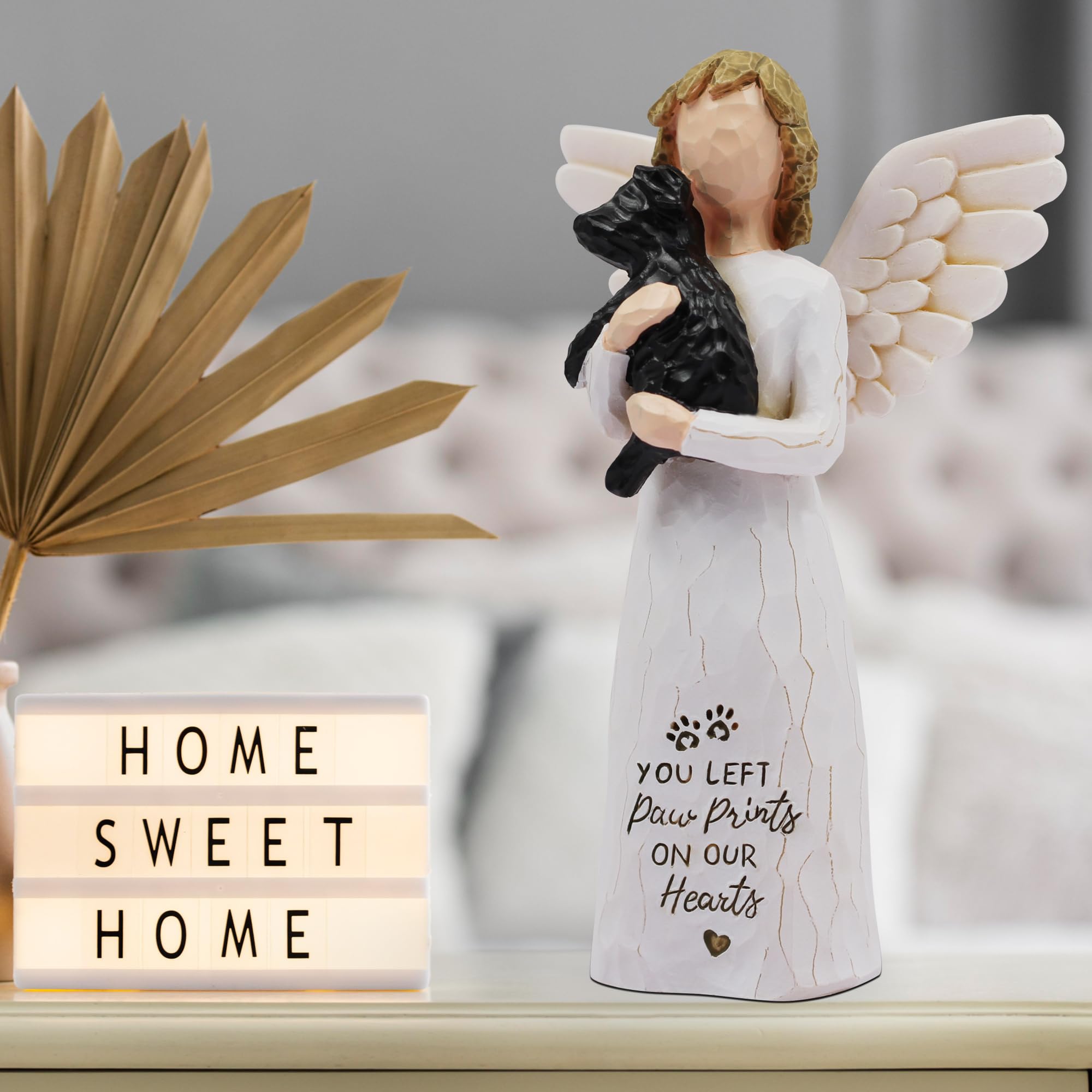 BORLESTA dog memorial angel figurine black, inscription visible for heartfelt remembrance.