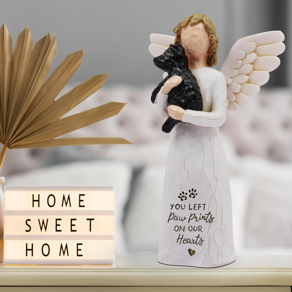 BORLESTA dog memorial angel figurine black, inscription visible for heartfelt remembrance.