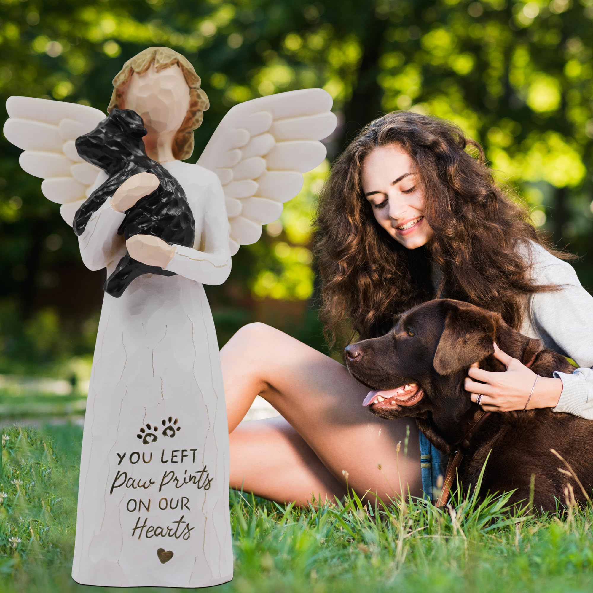 BORLESTA dog memorial angel figurine black, 5.1-inch tall size ideal for shelves.