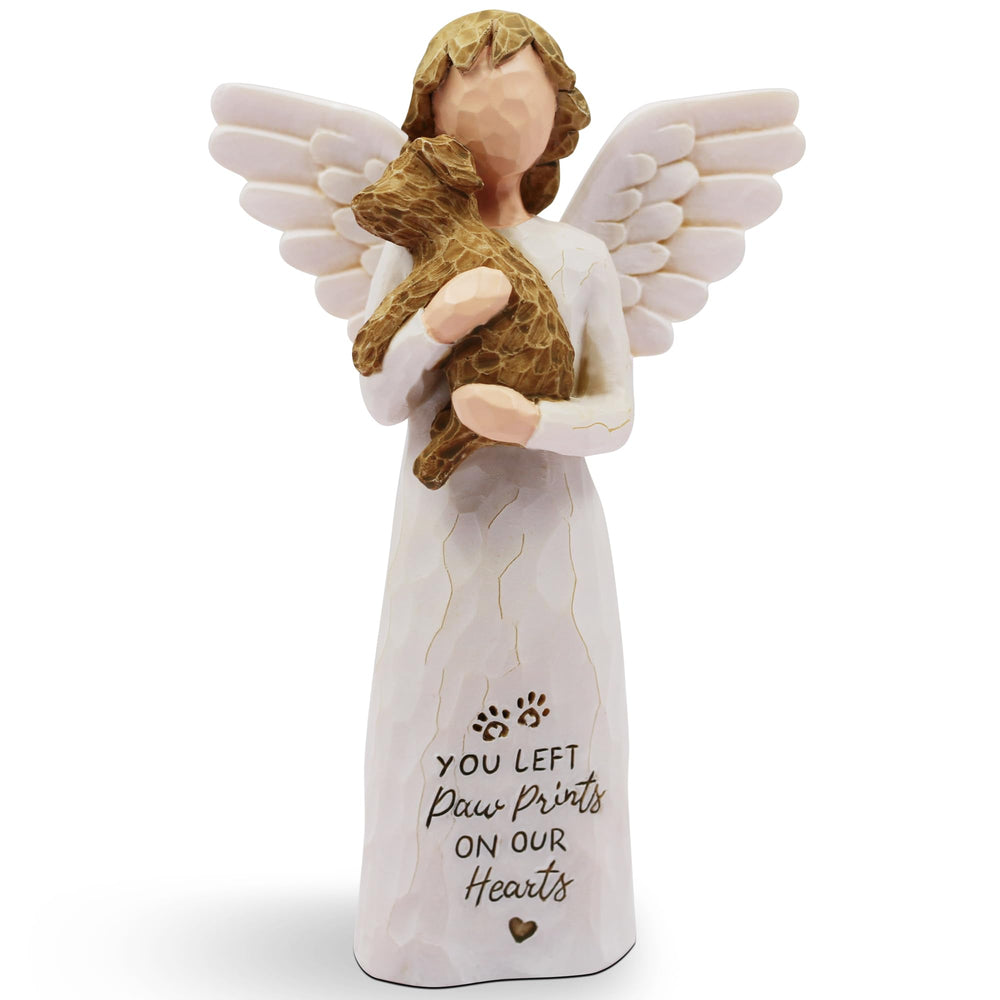BORLESTA dog memorial angel figurine, front view, shows hand-painted details for a comforting keepsake.