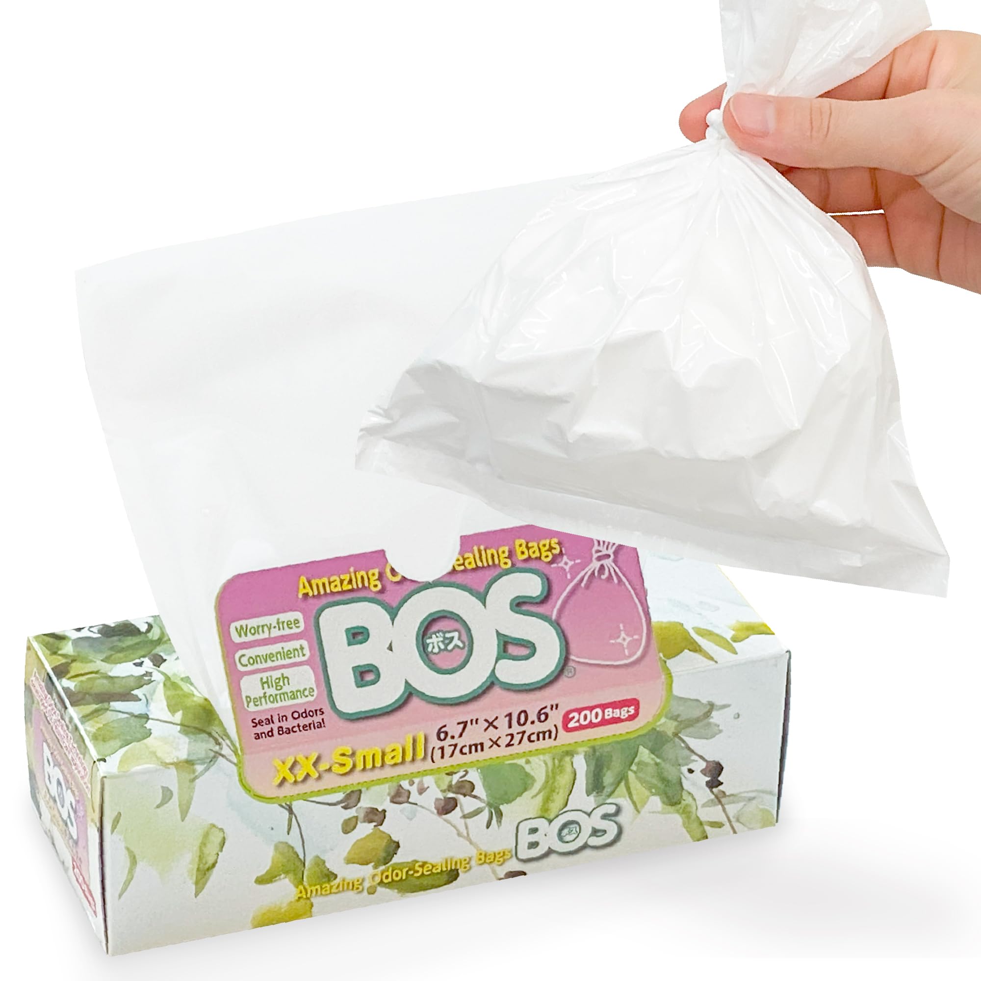 BOS Amazing Odor Sealing Bags box closed for convenient disposal