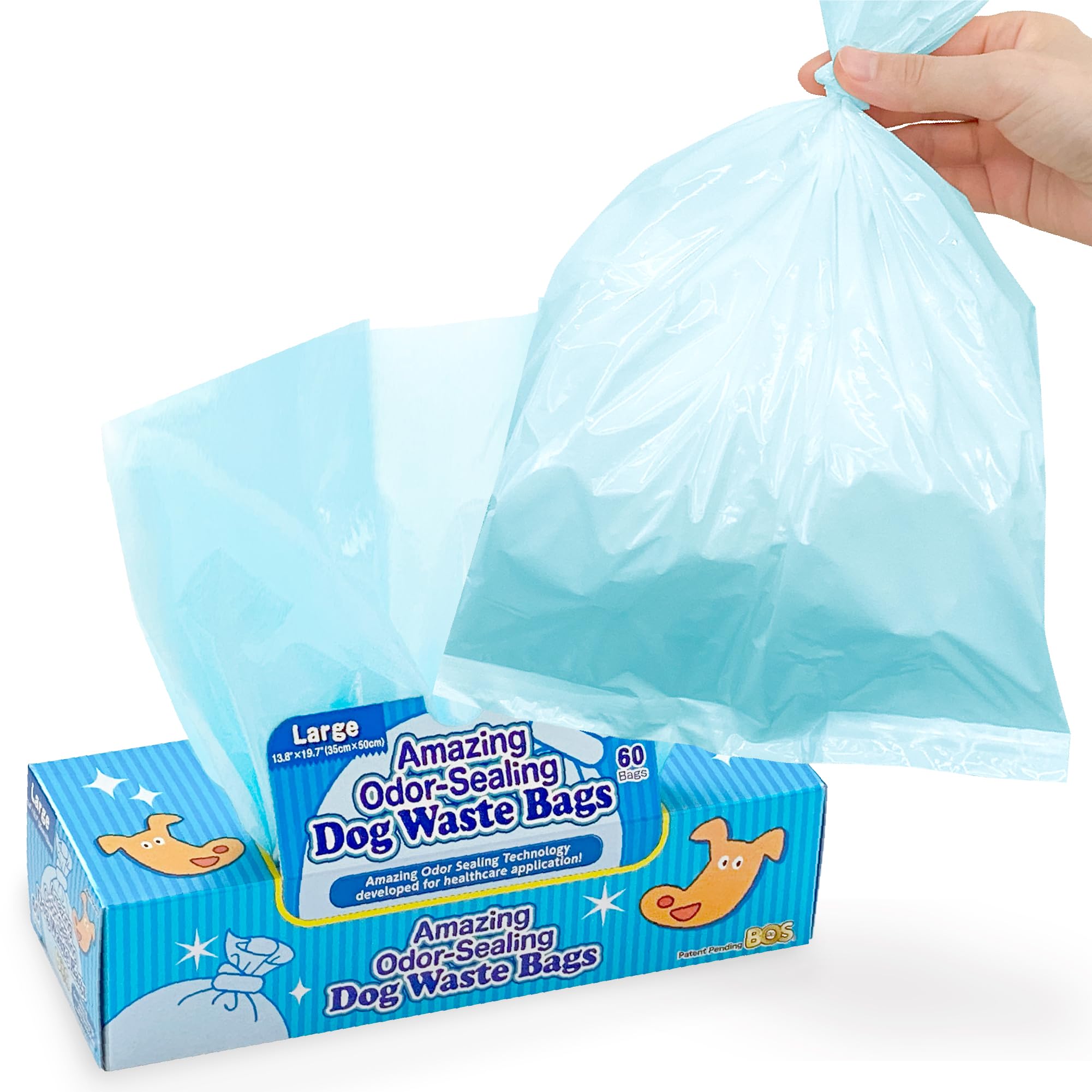 BOS Amazing Odor Sealing Bags box-front display showing easy odor control.