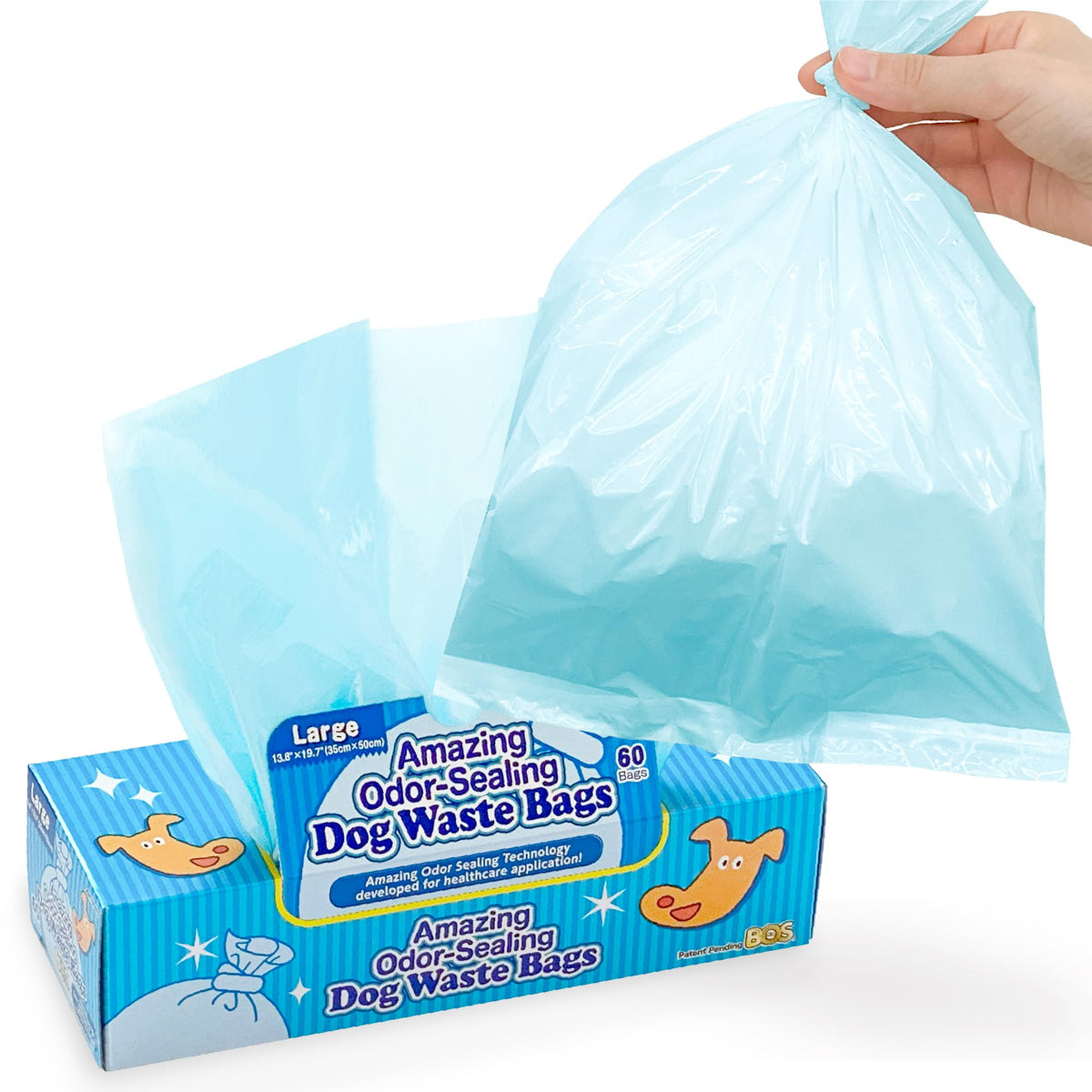 BOS Amazing Odor Sealing Bags box-front display showing easy odor control.