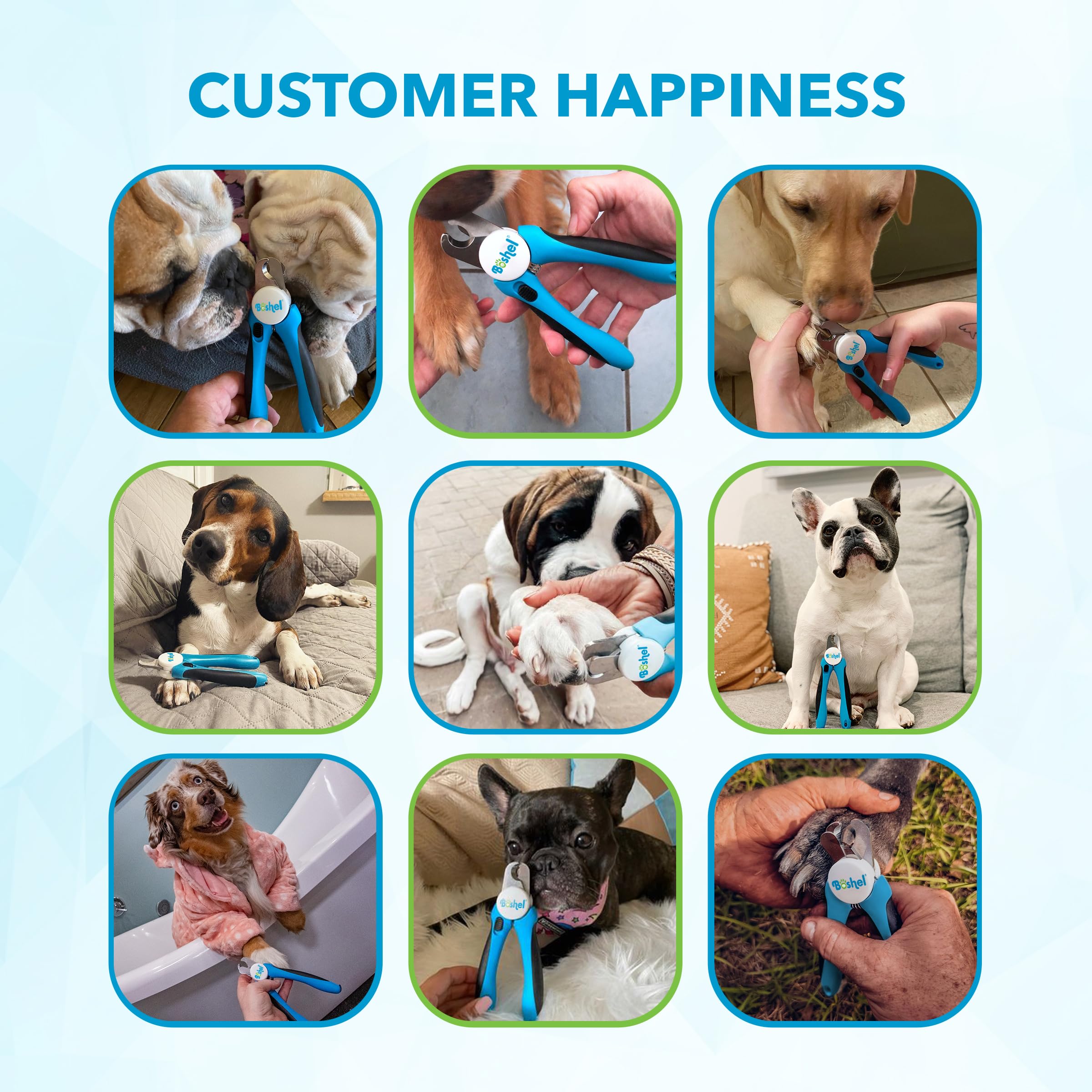 Boshel dog nail clippers packaging highlights professional-at-home grooming kit.