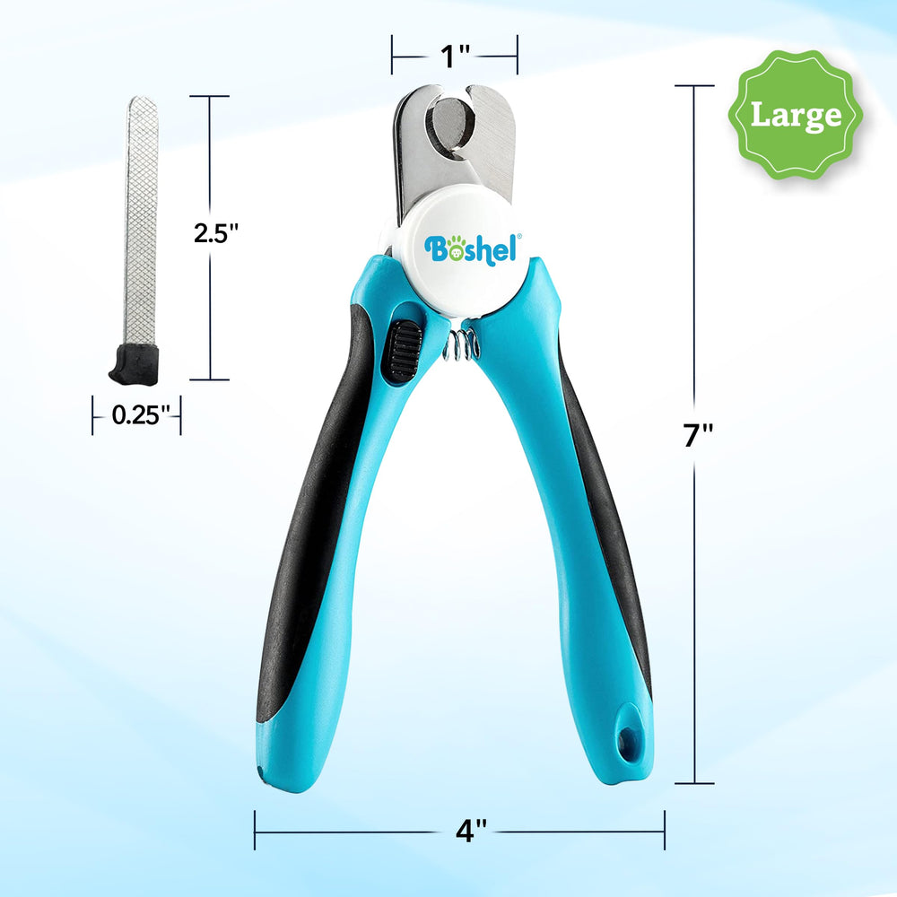 Boshel large dog nail clippers blade close-up highlights razor blades for clean cuts.