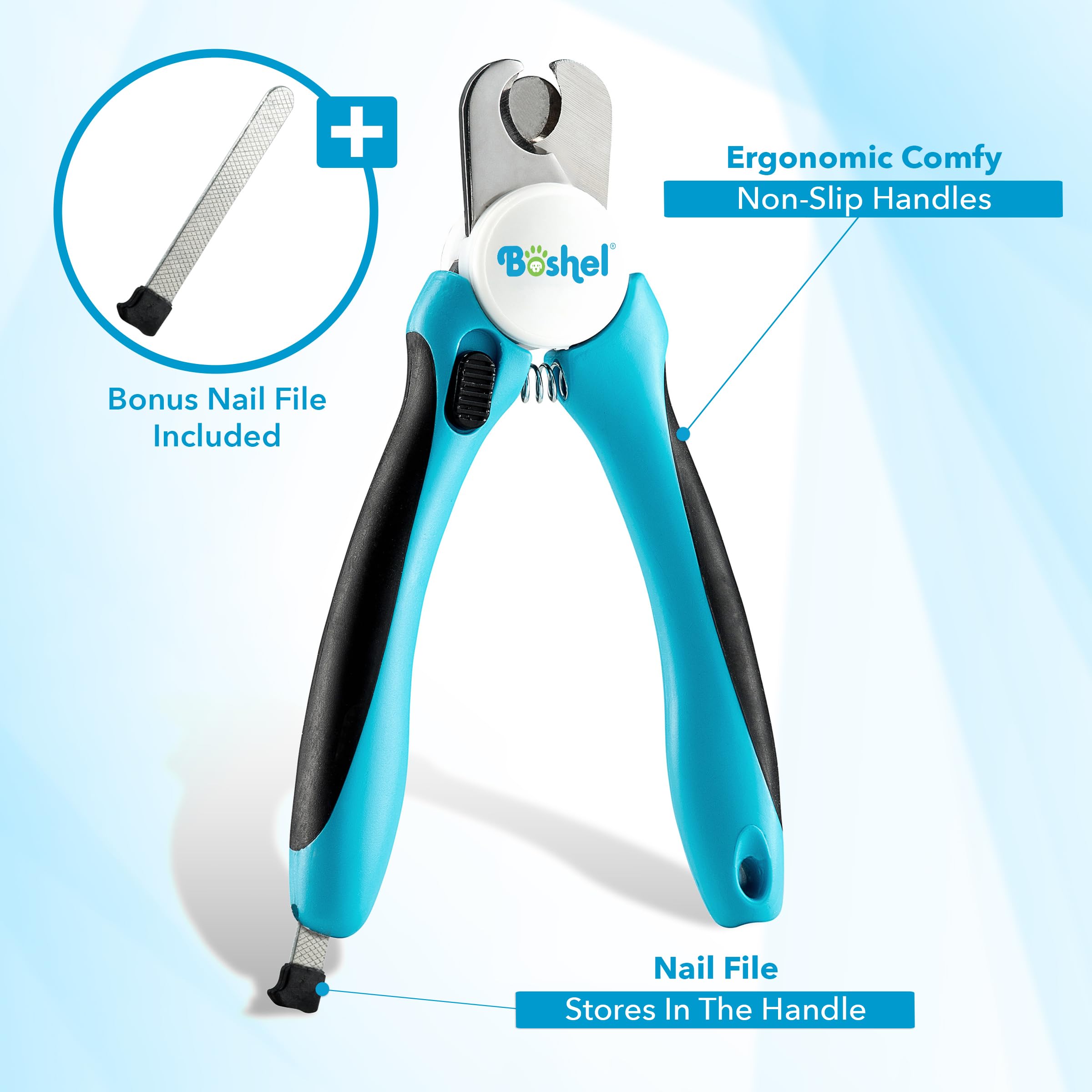 Boshel large dog nail clippers built-in file in handle for finishing touches.