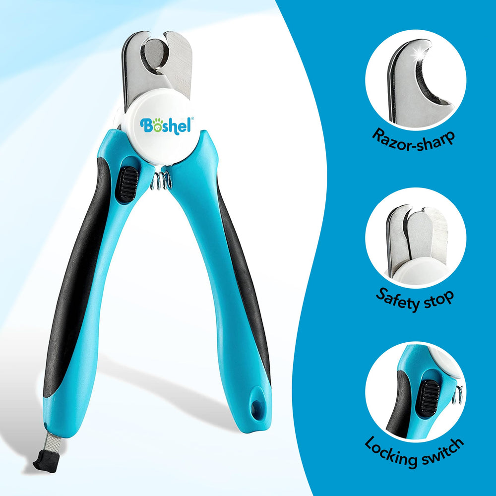 Boshel large dog nail clippers safety guard demonstrates over-cut prevention for confident grooming.