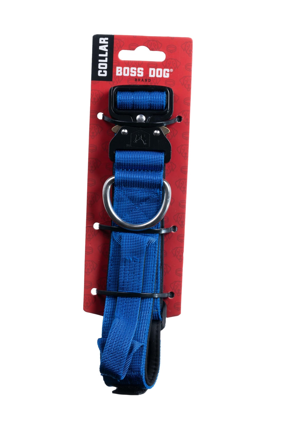 Boss Dog Tactical Collar Blue close-up clip highlights durable hardware for daily wear.