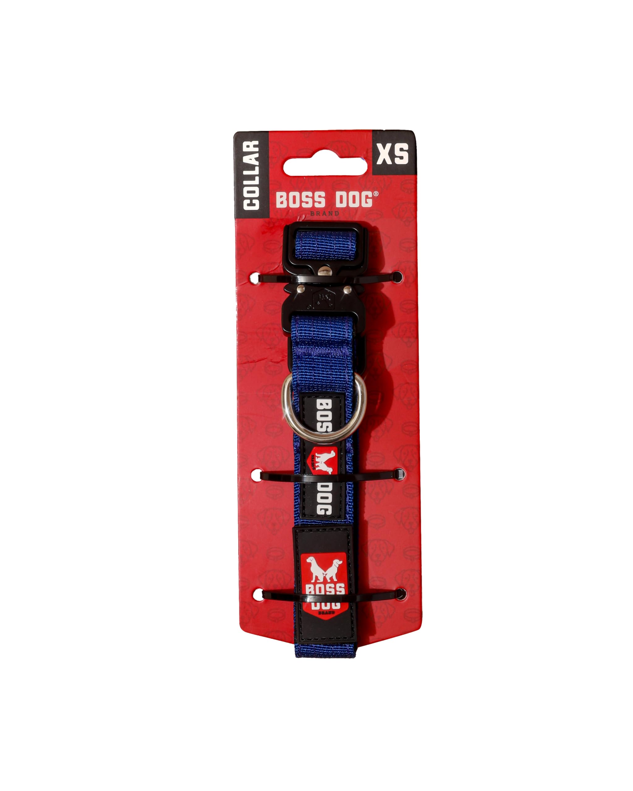 Boss Dog Tactical Collar Blue X-Small strap close-up shows durable nylon and rust-resistant hardware for daily adventures.