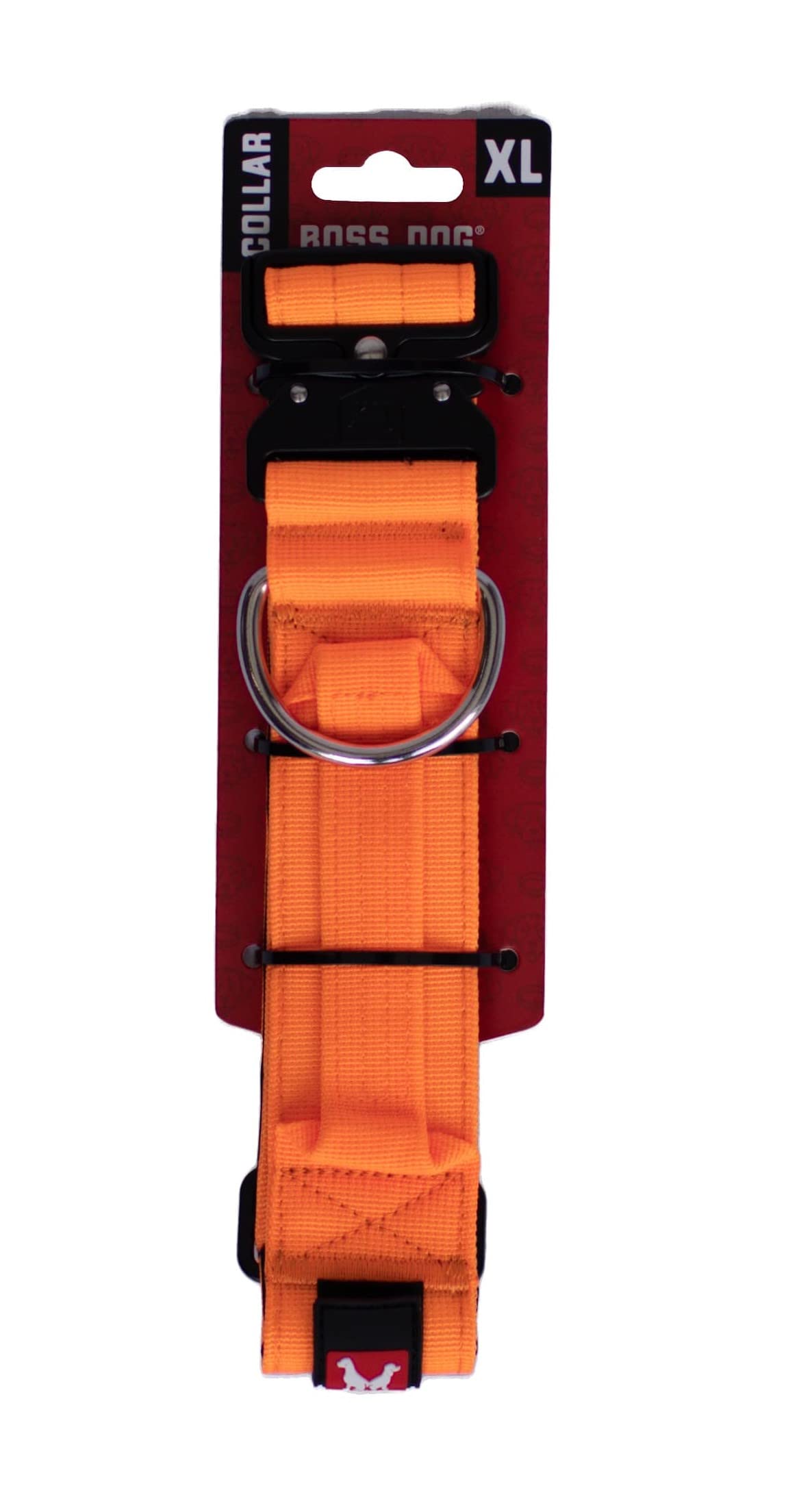 Boss Dog Tactical Collar Hunter Orange X-Large closeup clip highlights secure dual-trigger hardware.