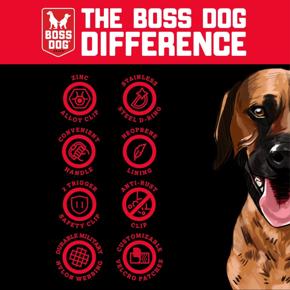 Boss Dog tactical collar red camo large buckle closeup with secure clip