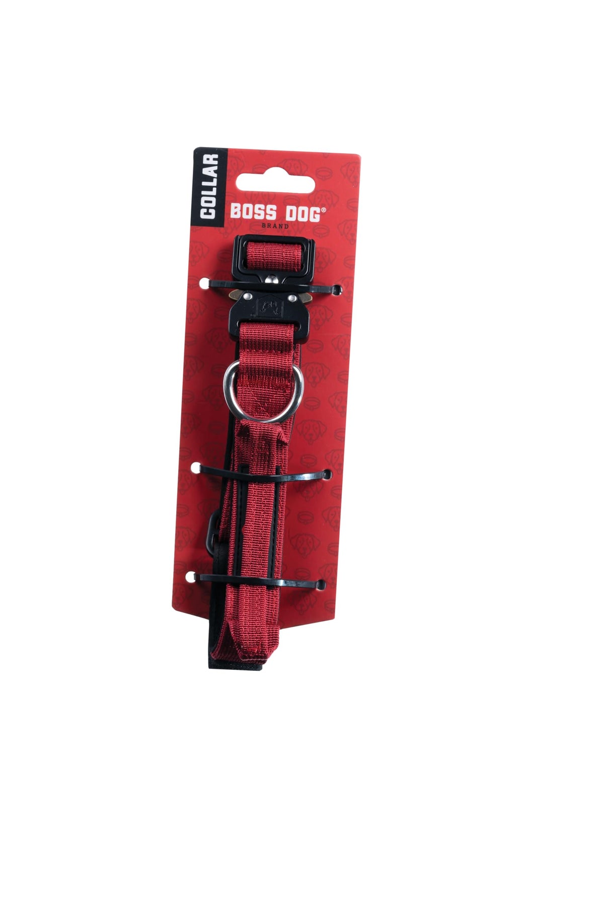 Boss Dog Tactical Collar red small front view with rugged nylon and metal hardware.