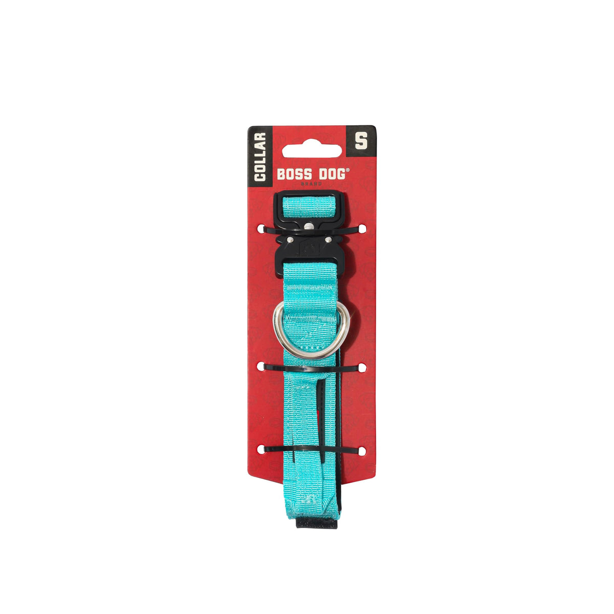 Boss Dog Tactical Collar Teal Small closeup highlighting rugged nylon and rust-resistant hardware.