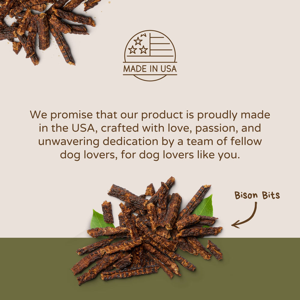 Boulder Dog Food Company Bison Bits serving bowl demonstrates portion-controlled treat