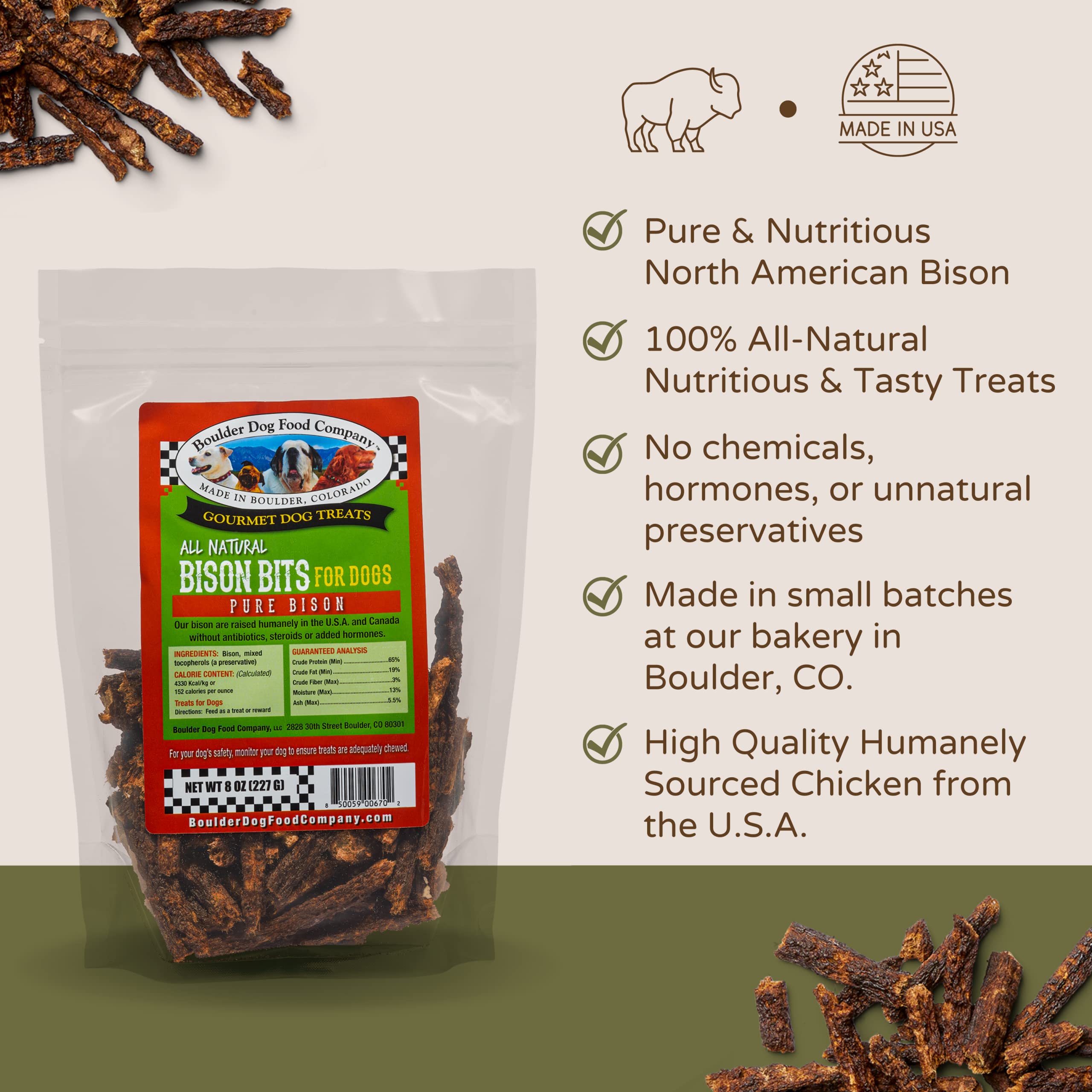 Boulder Dog Food Company Bison Bits texture closeup grain-free and allergen-friendly