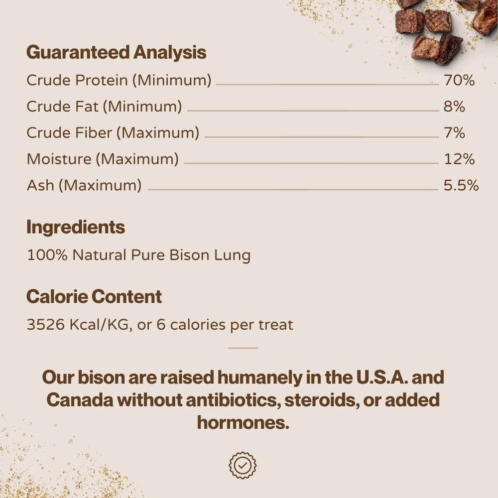 Boulder Dog Food Company Bison Cubes usa-made closeup conveys wholesome, vet-approved treats.