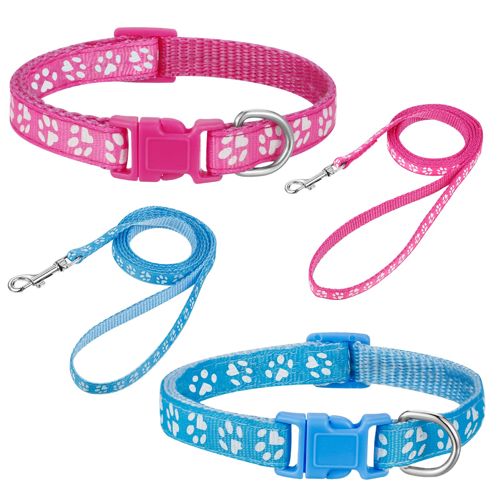 BOUMUSOE dog collar and leash set with paw print pattern for daily comfortable walks.