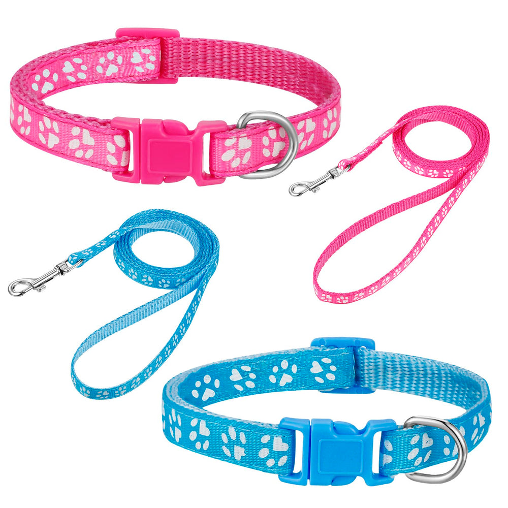 BOUMUSOE dog collar and leash set with paw print pattern for daily comfortable walks.