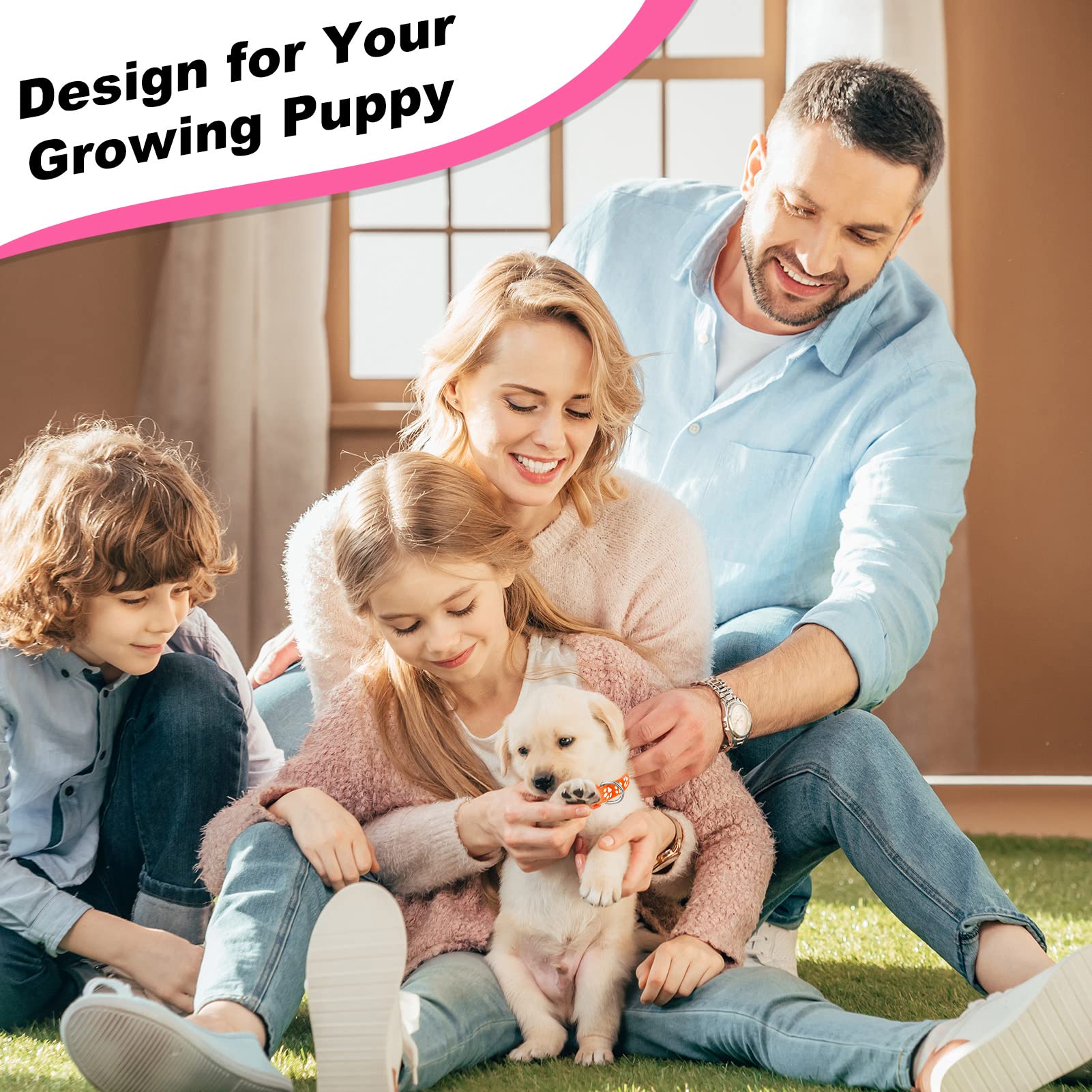 BOUMUSOE puppy collars adjustable-size helps fit growing puppies from 17 to 26 cm.