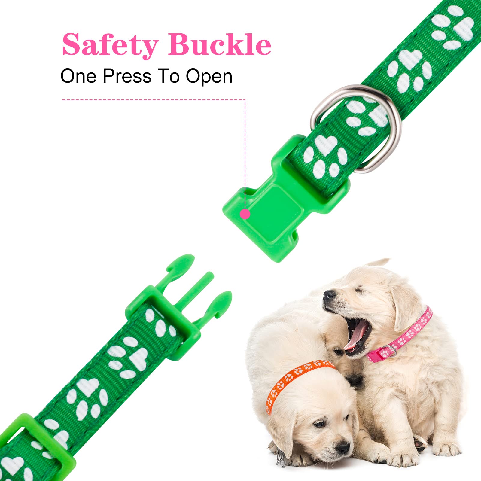 BOUMUSOE puppy collars quick-release buckle highlights safe, fast removal during feeding and handling.