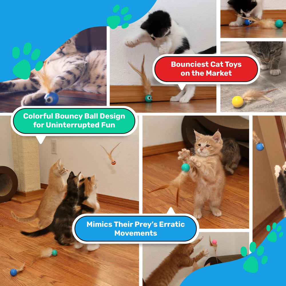 Bouncy Tails cat ball toy kittens playing demonstrates ideal size for pouncing and batting.