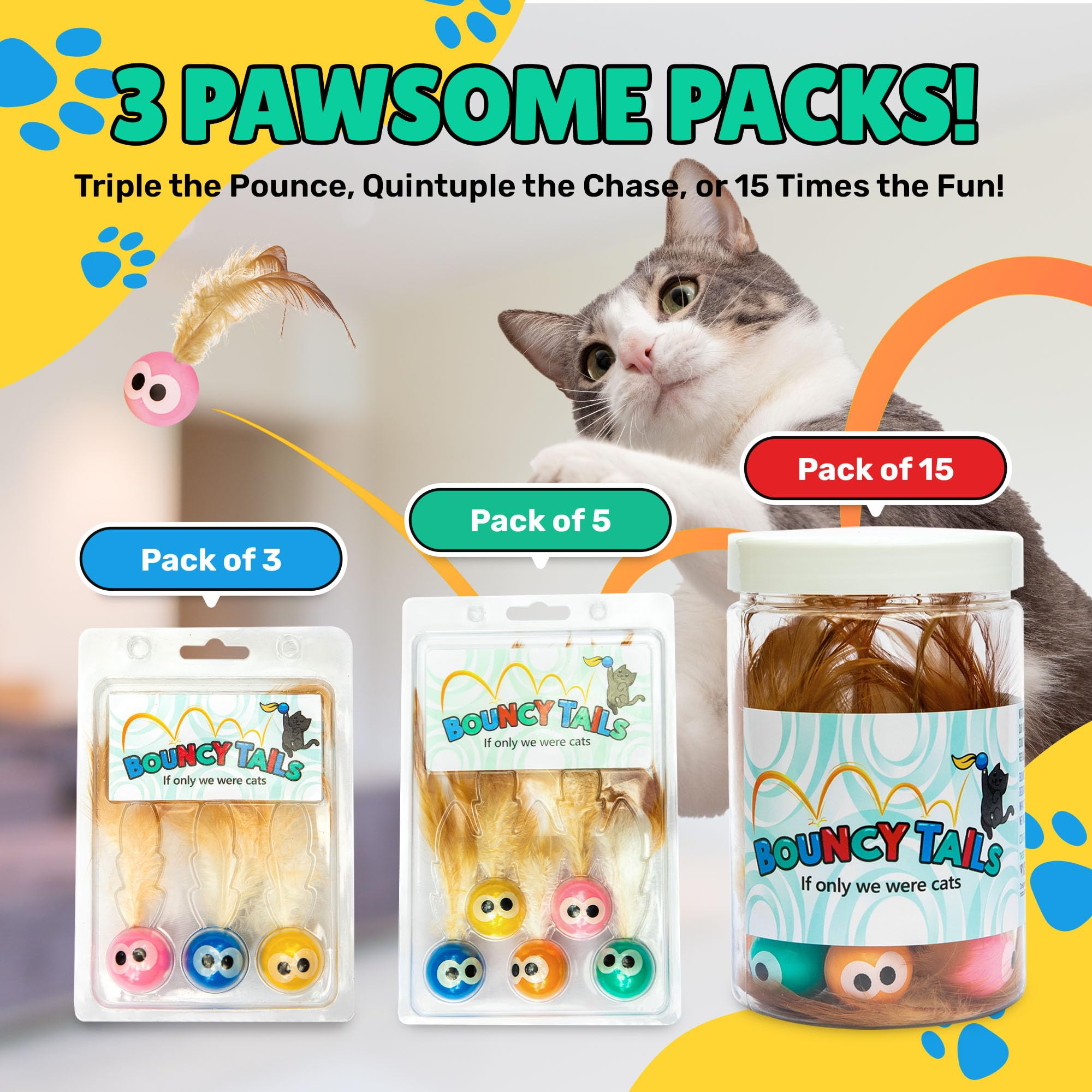 Bouncy Tails cat ball toy pack 15 showcases value and backup fun for busy households.