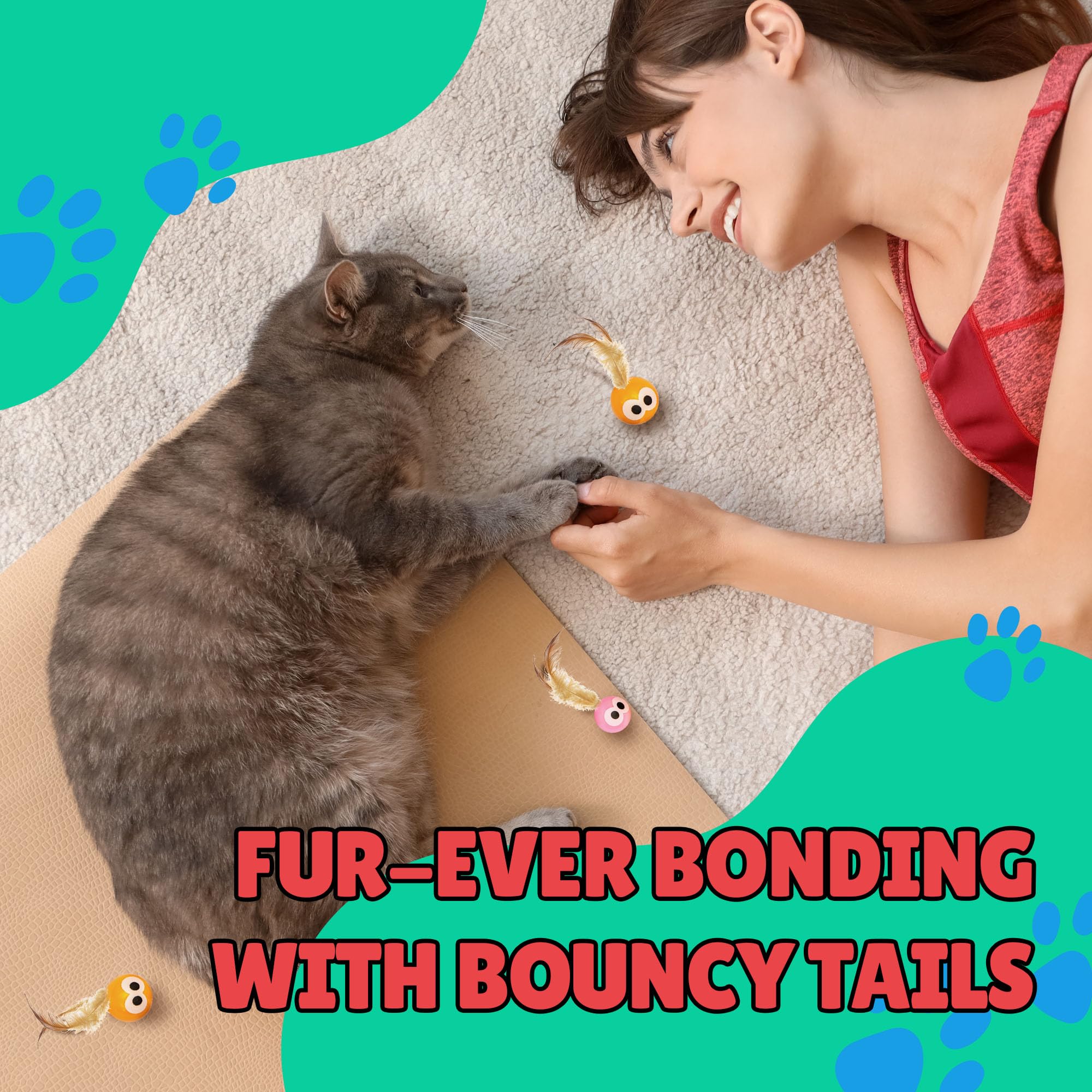Bouncy Tails cat ball toy portable use emphasizes lightweight design for play anywhere.