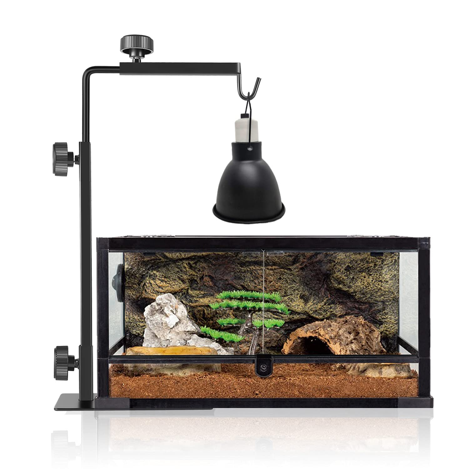 BOURDSERK Reptile Lamp Stand adjustable distance for optimal heat-bulb spacing.