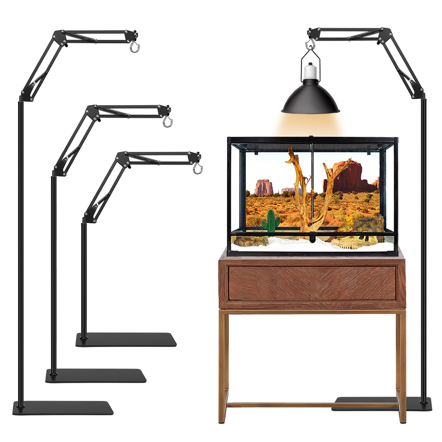 BOURDSERK reptile lamp stand demonstrates height adjustment for precise basking zones