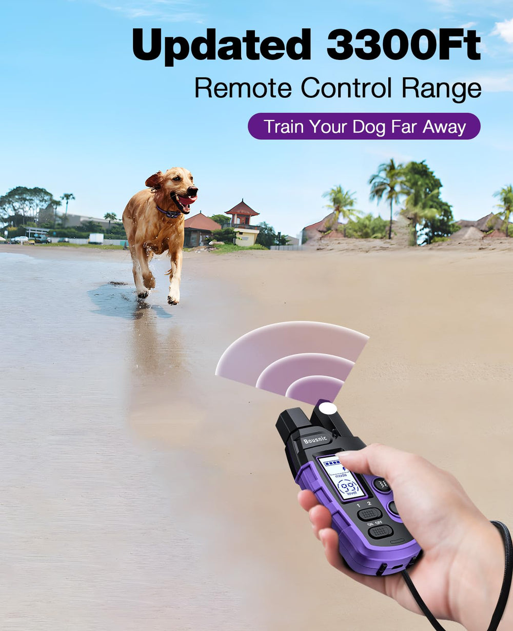 BOUSNIC dog collar with extended range supports outdoor training sessions.