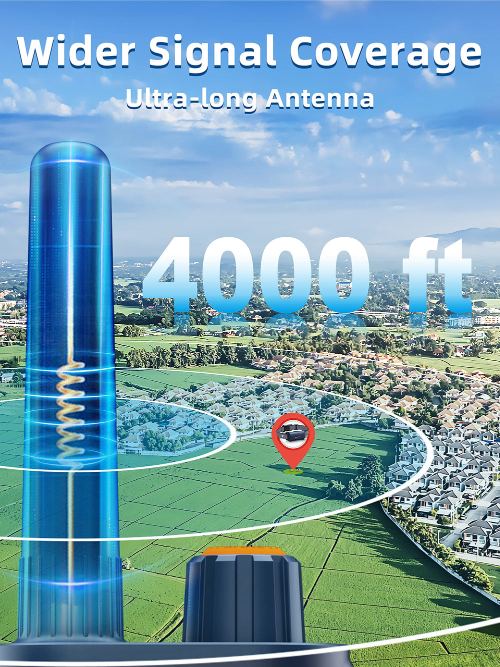 Bousnic training collar range antenna demonstrates extended reach for outdoor sessions.