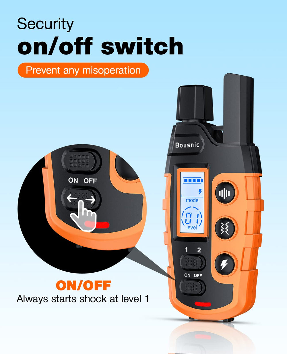 Bousnic waterproof IP67 collar in orange ready for all-weather training.